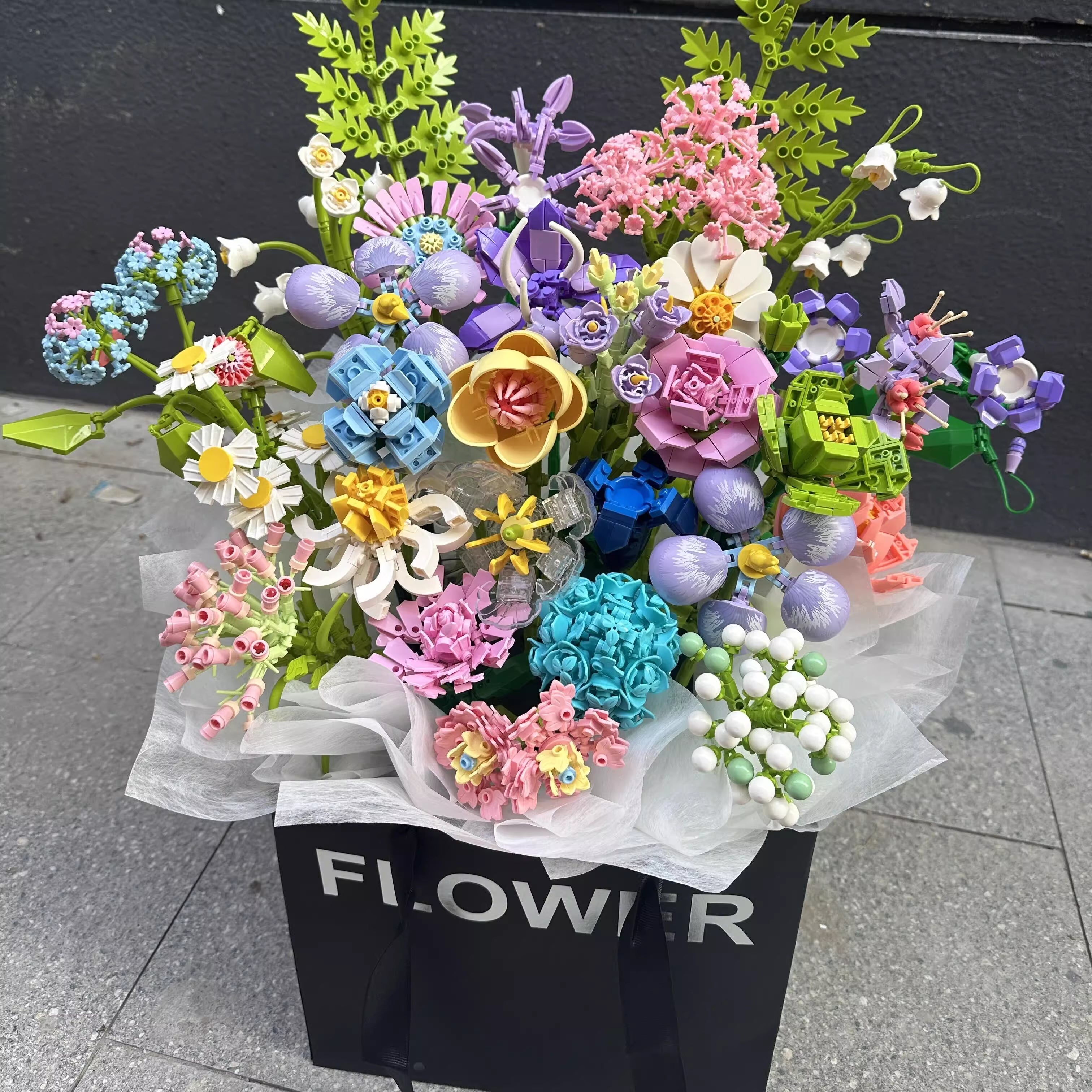 Chanel-style Mini Bucket: Building Block Preserved Flower Bouquet