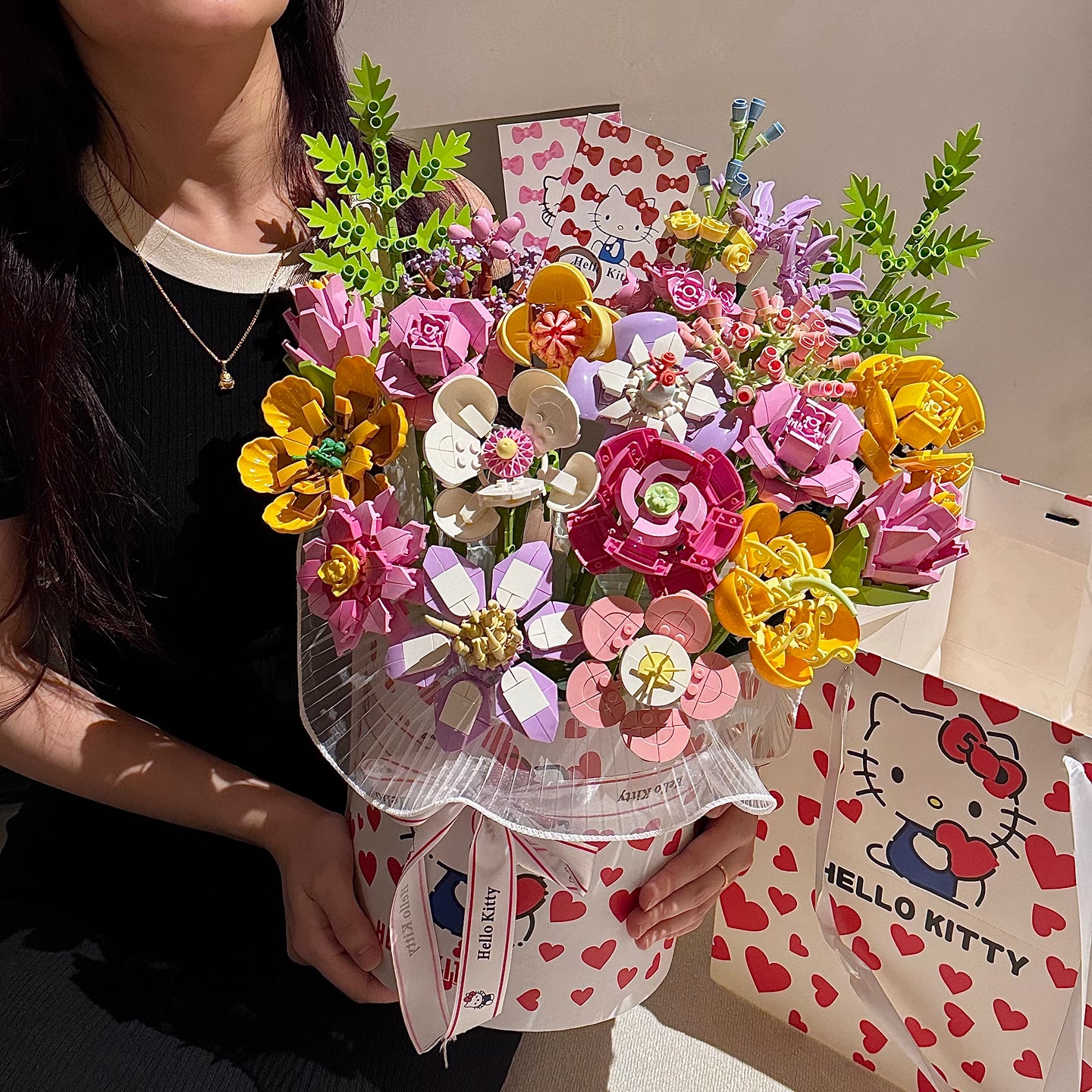 Hello Kitty Bucket: Building Block Preserved Flower Bouquet
