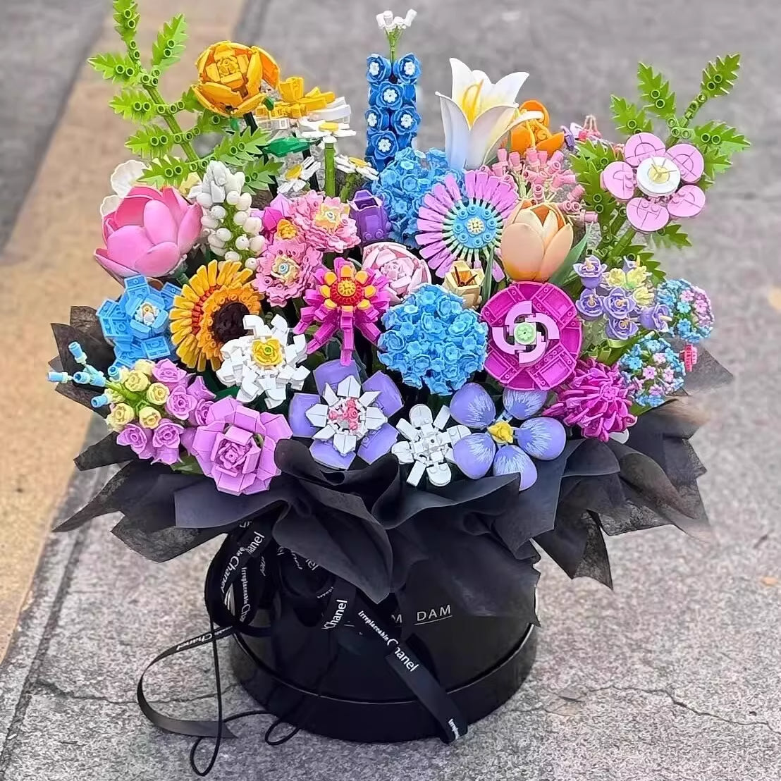 Chanel-style Mini Bucket: Building Block Preserved Flower Bouquet
