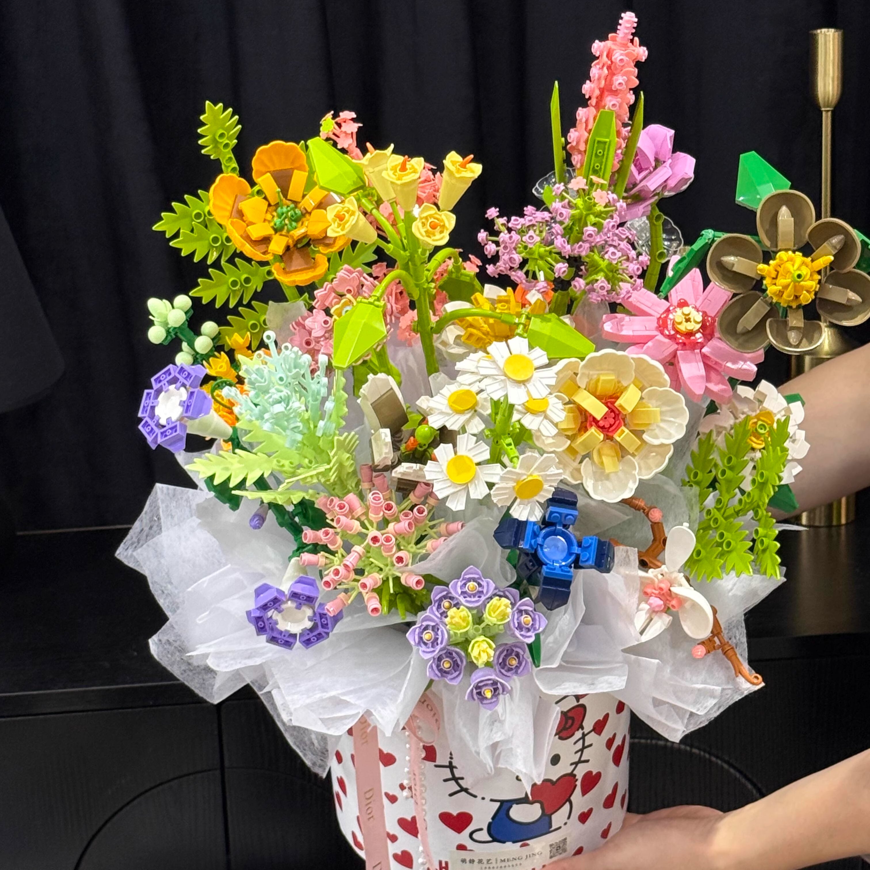 Hello Kitty Bucket: Building Block Preserved Flower Bouquet