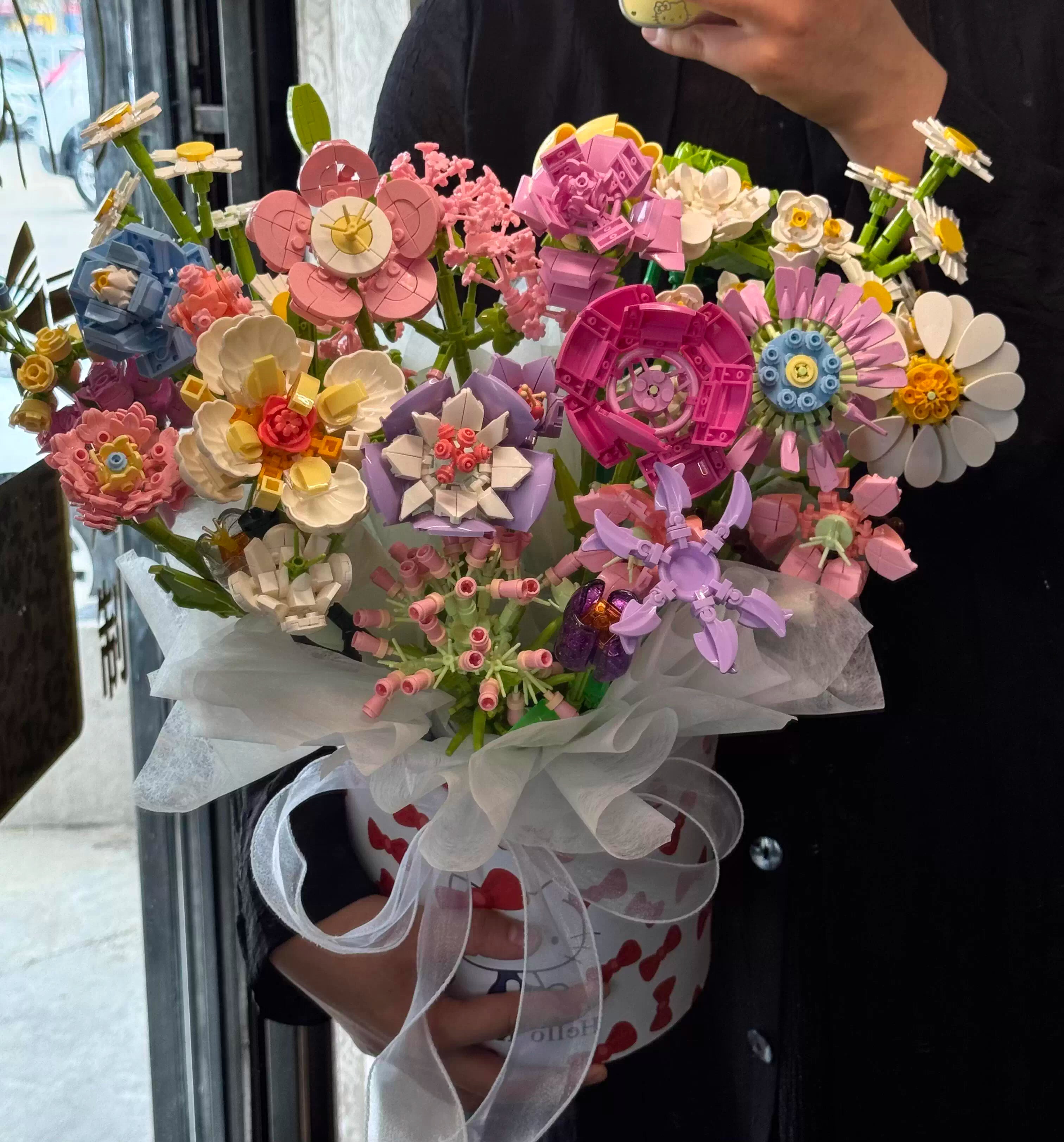 Hello Kitty Bucket: Building Block Preserved Flower Bouquet