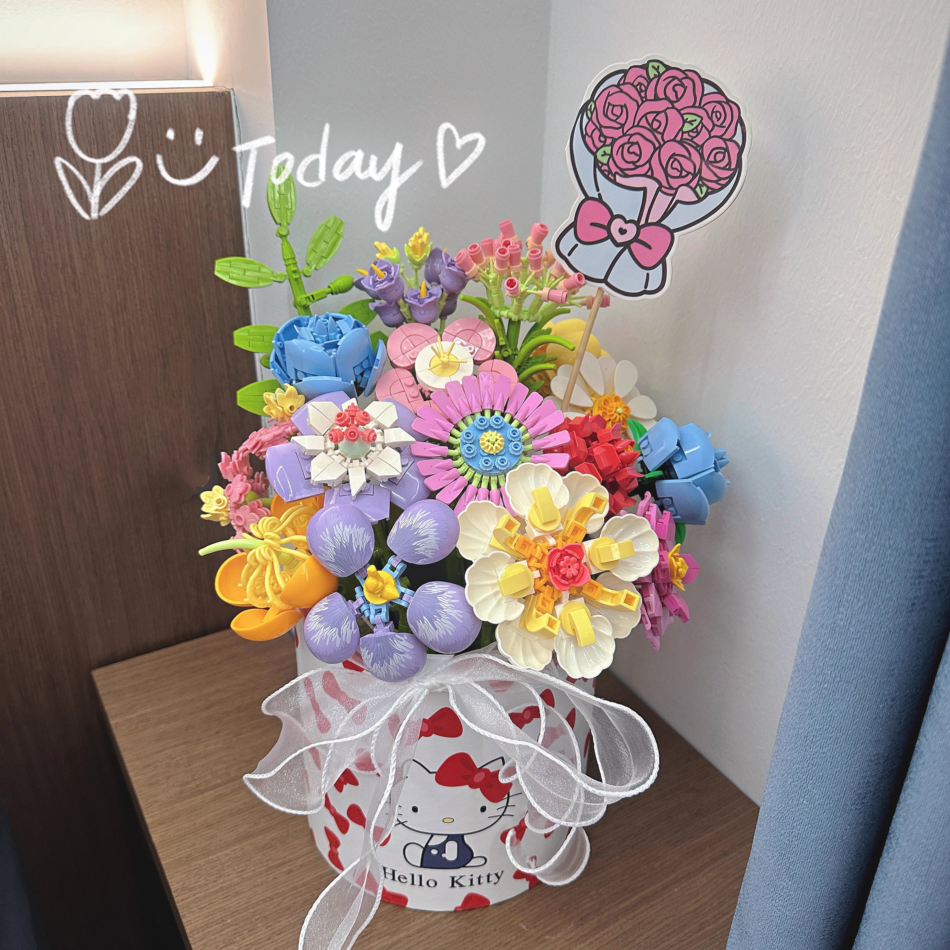 Hello Kitty Bucket: Building Block Preserved Flower Bouquet