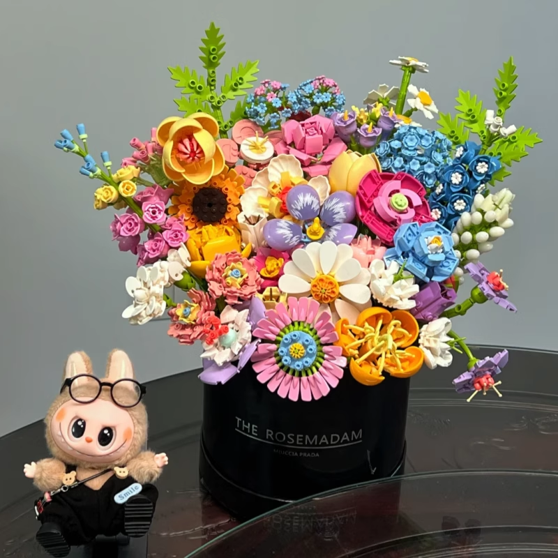 Chanel-style Mini Bucket: Building Block Preserved Flower Bouquet