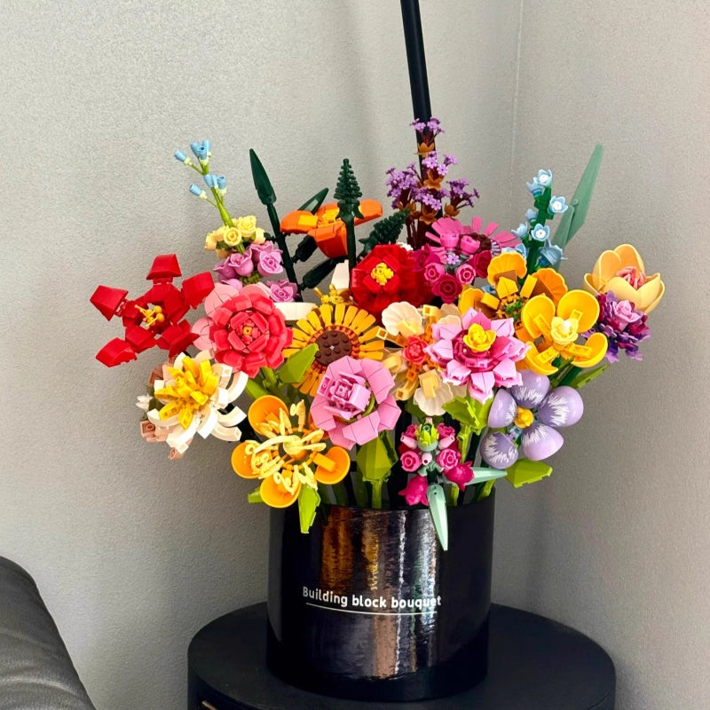 Chanel-style Mini Bucket: Building Block Preserved Flower Bouquet