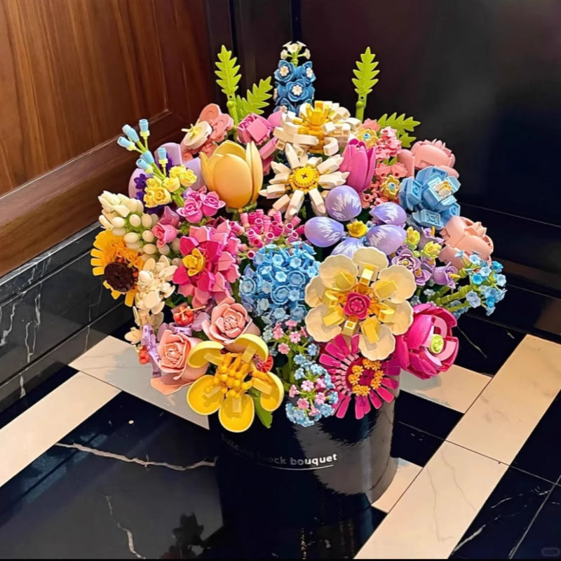 Chanel-style Mini Bucket: Building Block Preserved Flower Bouquet